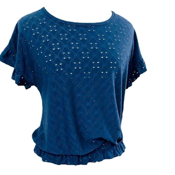 Rewind | Navy Eyelet Boho Top - Picture 1 of 14